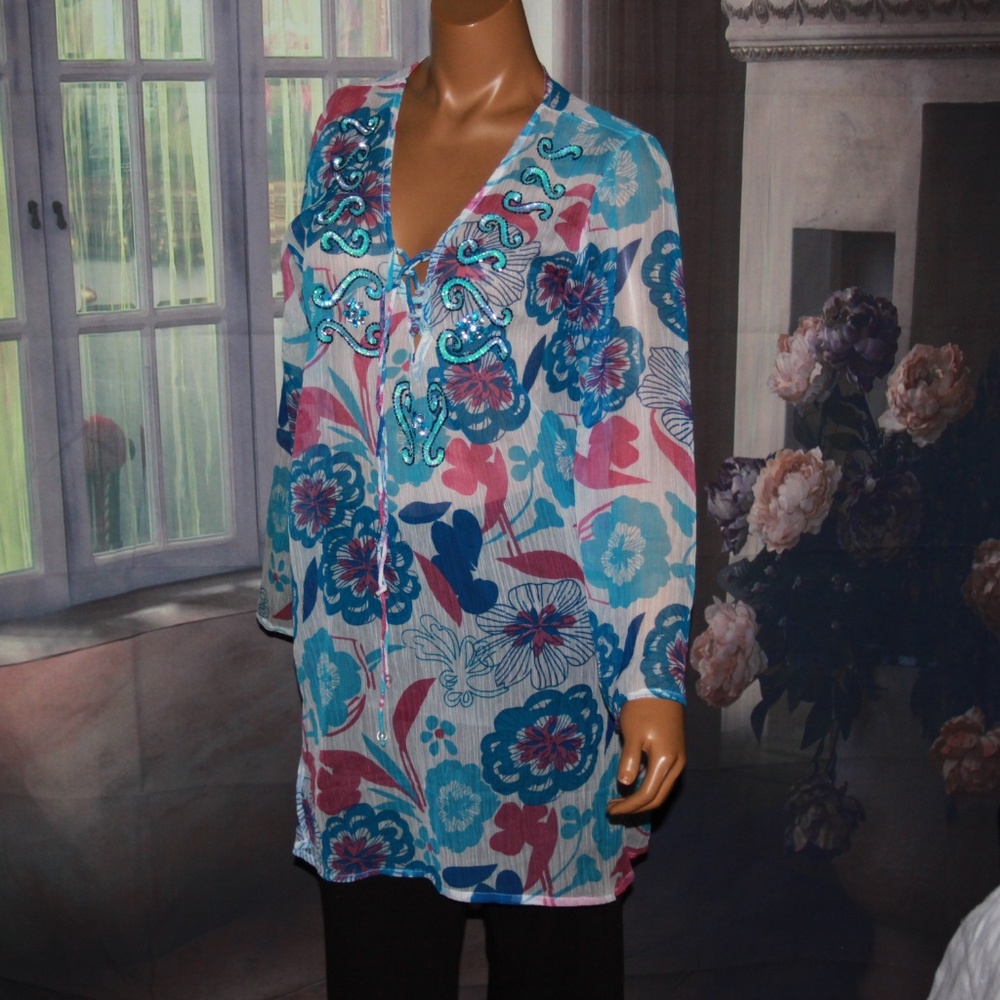 Advance Apparels Sheer Sequin Top ONE SIZE